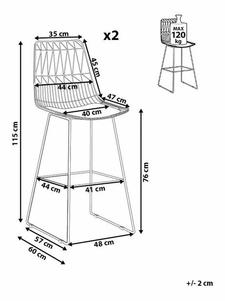Set 2ks. barových židlí Pesto (stříbrná)