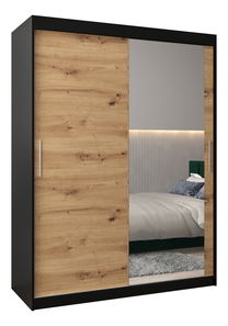 Šatní skříň 150 cm Toki 2 (Černá matná + Dub artisan)