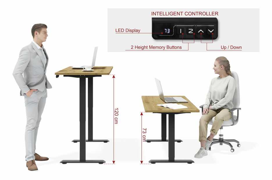 Elektrický PC stolek Motiva 120 (černá + dub artisan)