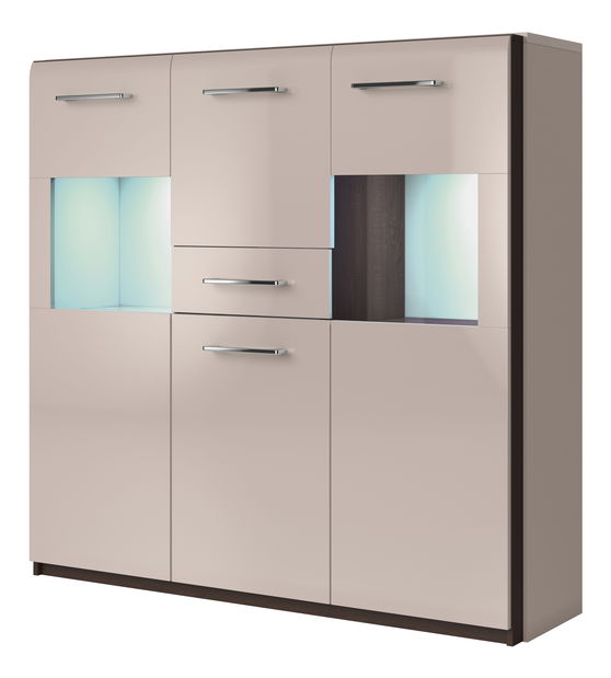 Vitrína Melia Typ 46 (šedá písková + dub sonoma tmavá + šedý pískový lesk)