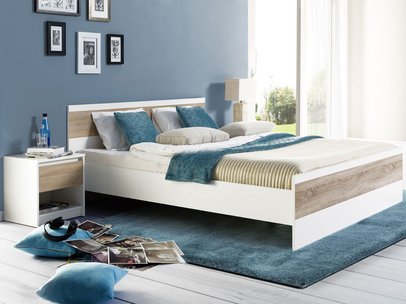 Manželská postel 160 cm Wanta 03 (bílá + dub sonoma)