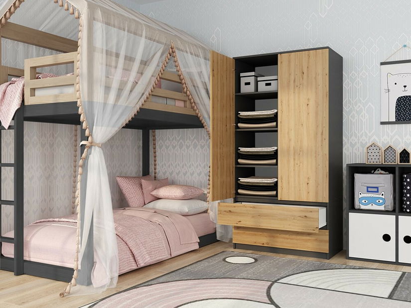 Šatní skříň Musecalo 1 (antracit + dub artisan)