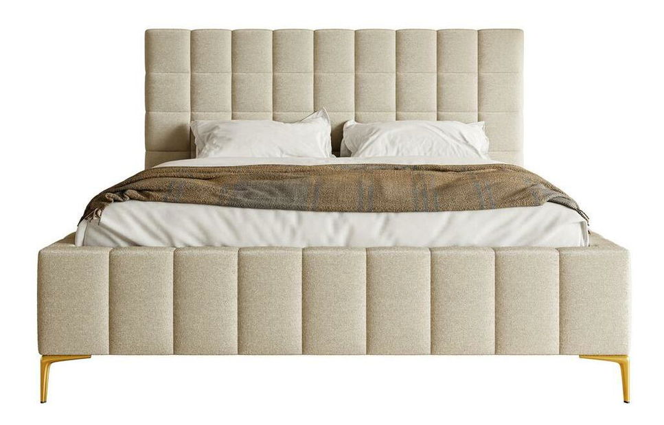 Manželská postel 180 cm Sheldona (s roštem) (s úl. prostorem) (béžová + zlatá)