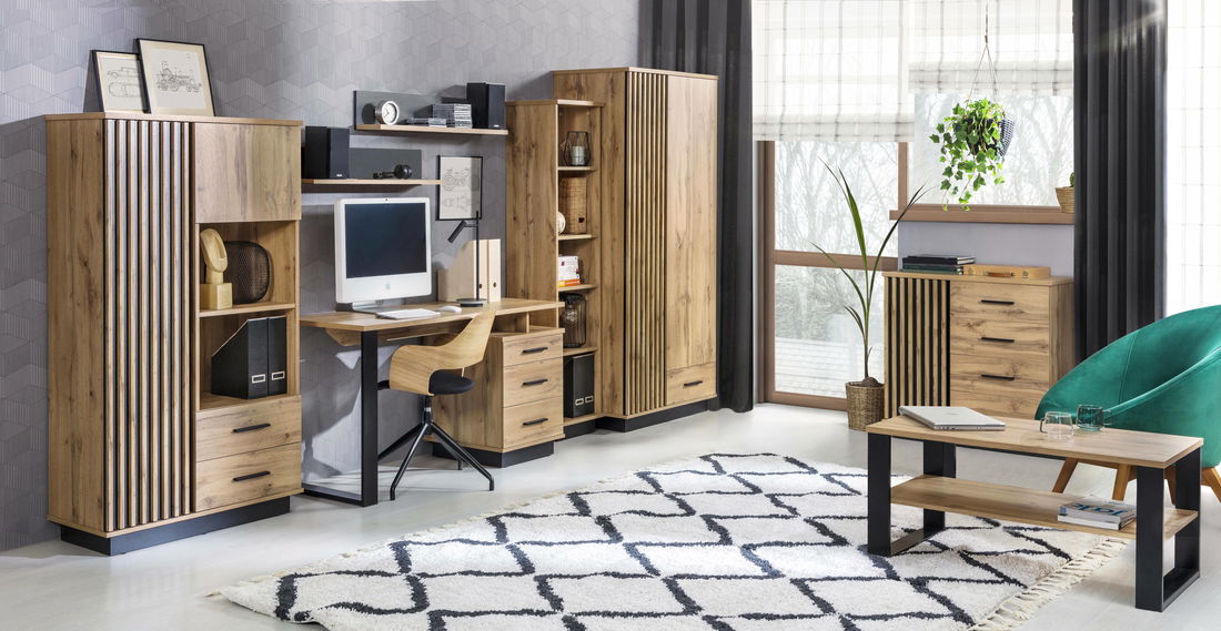 Komoda typ LA6 Laticia (matná černá + dub wotan)