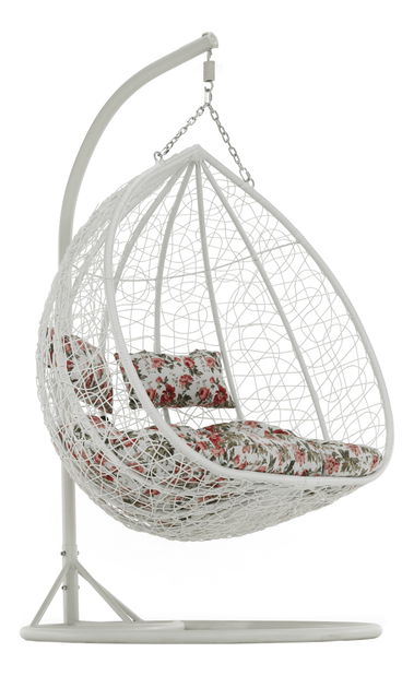 Závěsné 2-křeslo Dali (bílá + vzor květy)