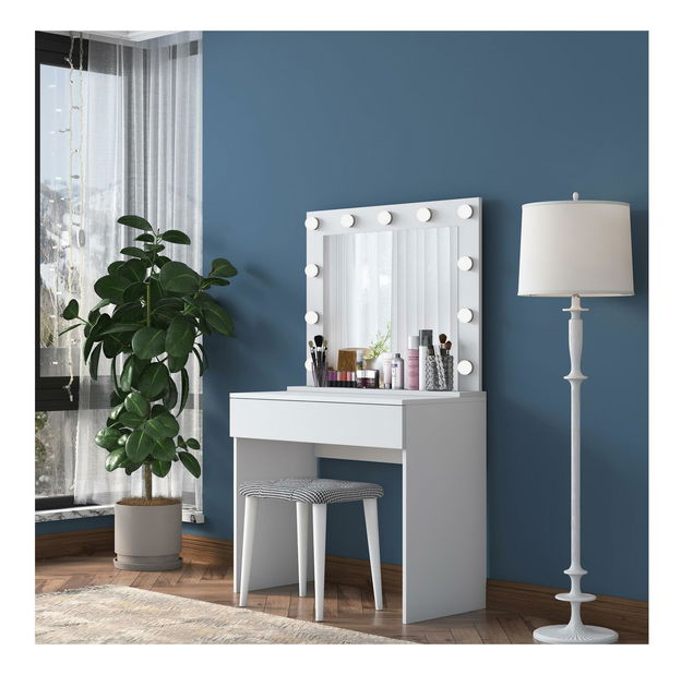 Toaletní stolek s taburetkou Blake 21 (se zrcadlem) (s LED osvětlením) (bílá)