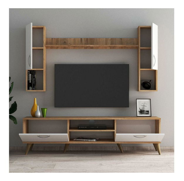 Obývací stěna Lavune 3 (bílá + borovice atlantická)