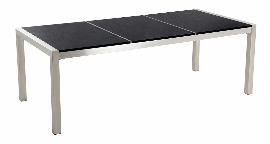 Zahradní jídelní sada Grosso (černá) (bílé židle) (pro 8 osob) (kámen)