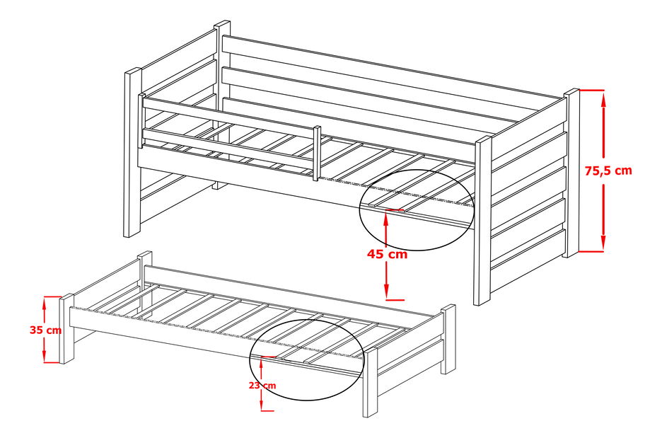Dětská postel 90 cm Keith (s roštem a úl. prostorem) (borovice)