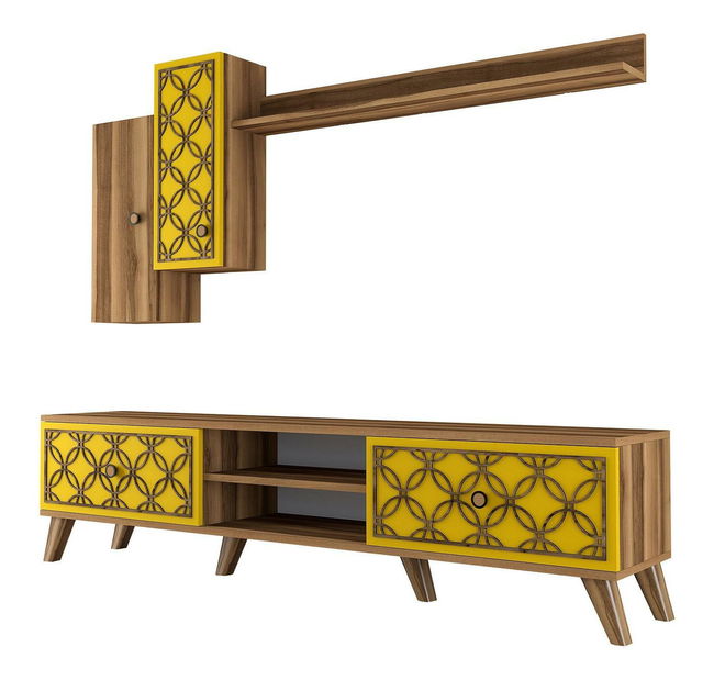 Obývací stěna Clara (ořech + žlutá)