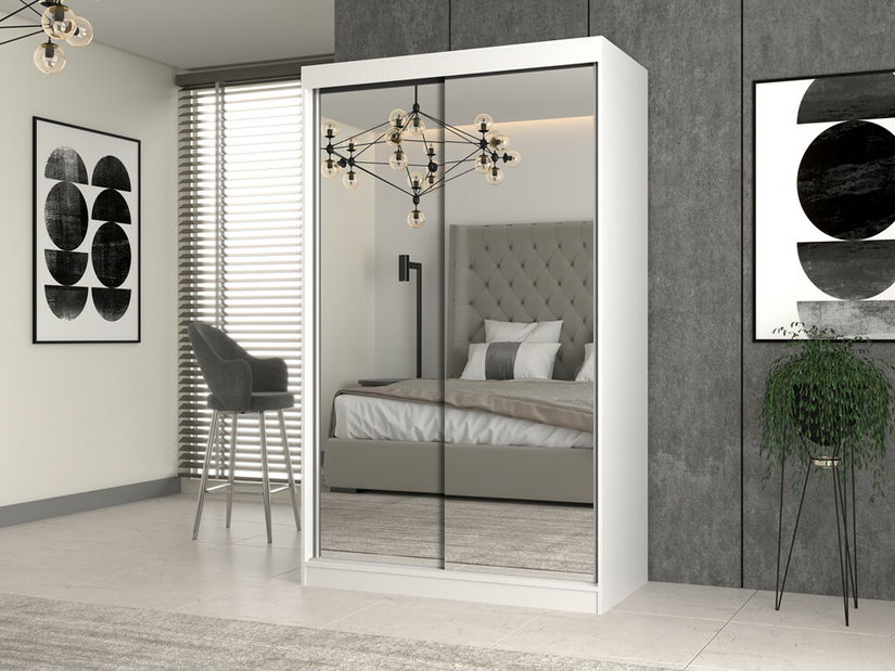 Šatní skříň s posuvnými dveřmi Igatossa 120 C (bílá) (se zrcadlem)