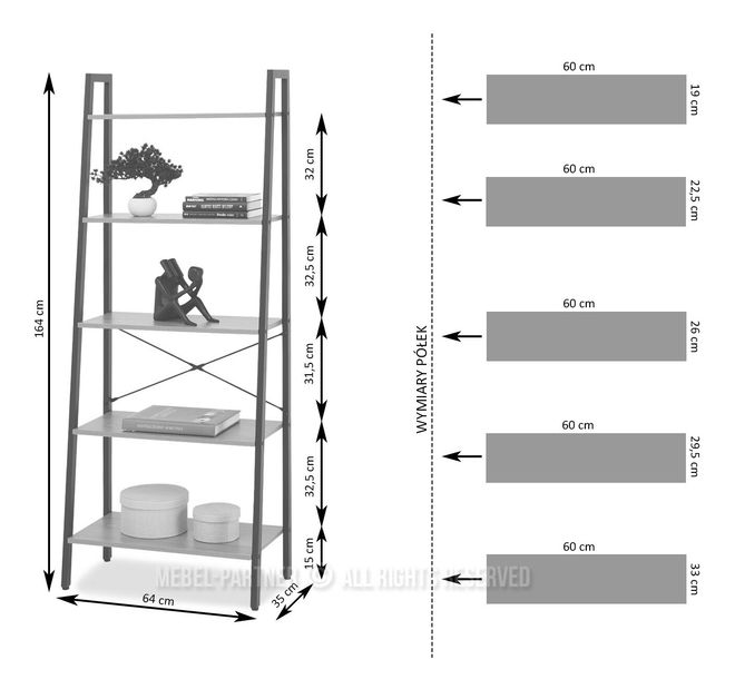 Regál Jeans (ořech + zlatá)