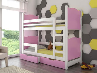 Patrová dětská postel 180x75 cm Marryann (s roštem a matrací) (bílá + růžová)