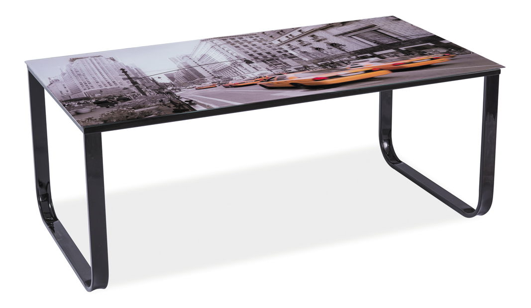 Konferenční stolek Thurso II (černá + grafika New York)