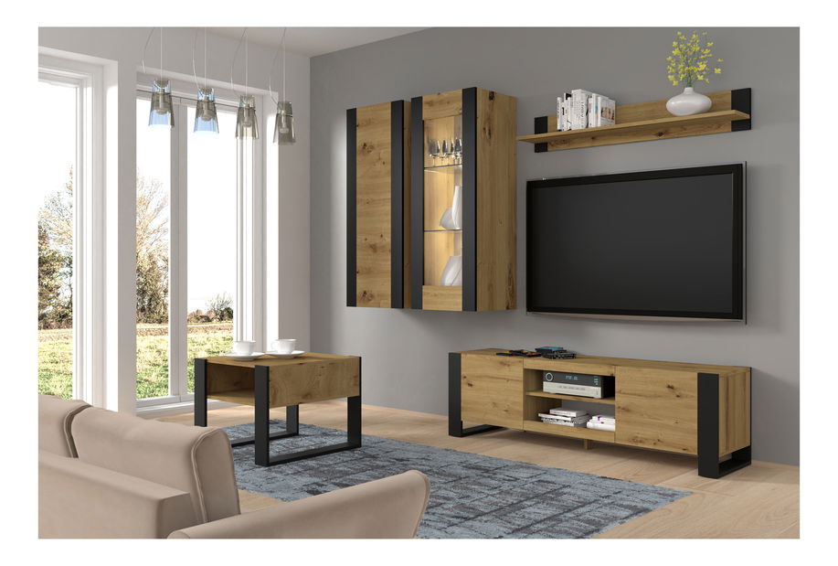 Závěsná police Montana (dub artisan + matná černá)