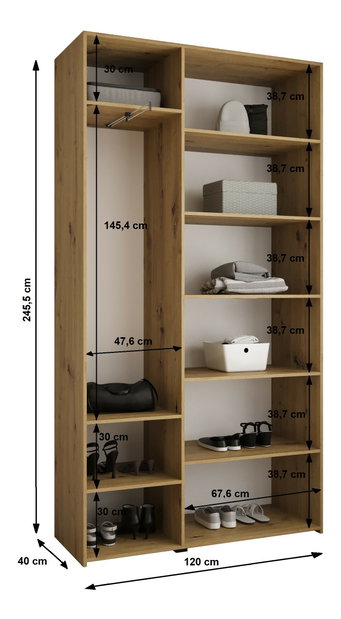Šatní skříň 120 cm Carmela 40-2 (bílá + zlatá)