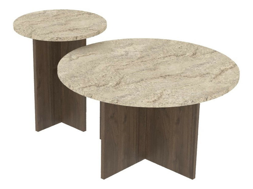 Set 2 ks. konferenčních stolků Priva (travertin + ořech)