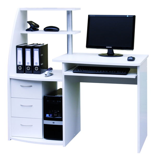 PC stolek Viking bílý (s regálem)