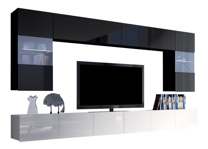 Obývací stěna Brolani I (dub zlatý) (s modrým LED osvětlením)