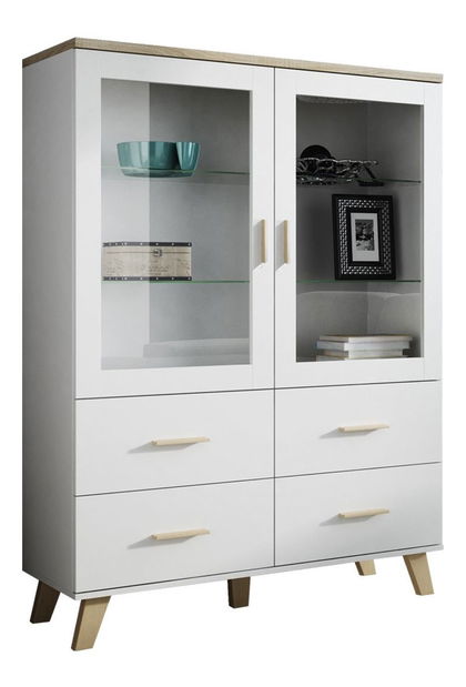 Vitrína Solara 2D4S (bílá + dub sonoma)