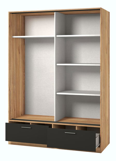 Šatní skříň s posuvnými dveřmi Benson MW61 (dub mauvella + černá) (se zrcadlem)