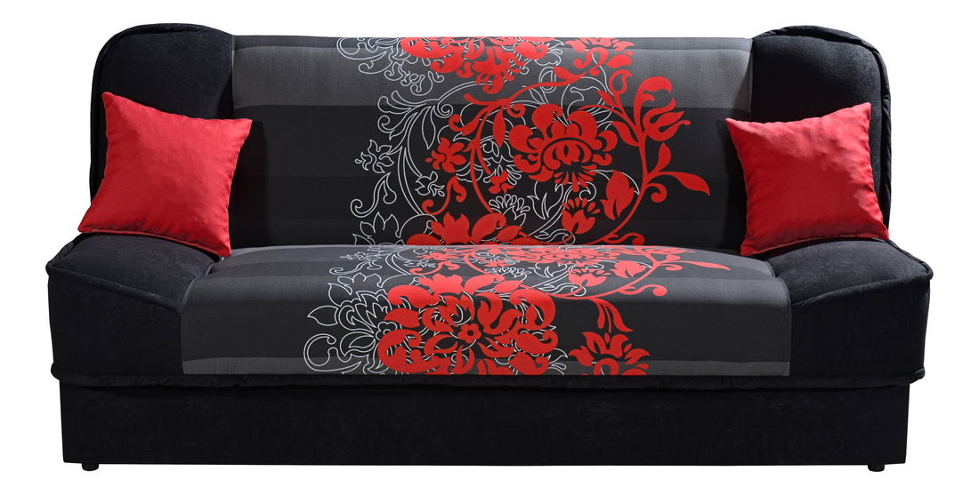 Pohovka Finka 3R (černá + červený květ)