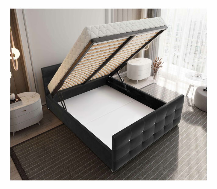 Manželská postel 160 cm Darrin (tmavě šedá) (s roštem a úložným prostorem)