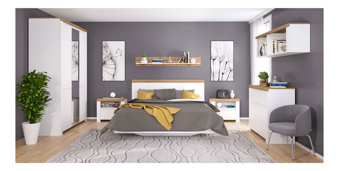 Manželská postel 160 cm Vilgi (bílá + dub wotan)