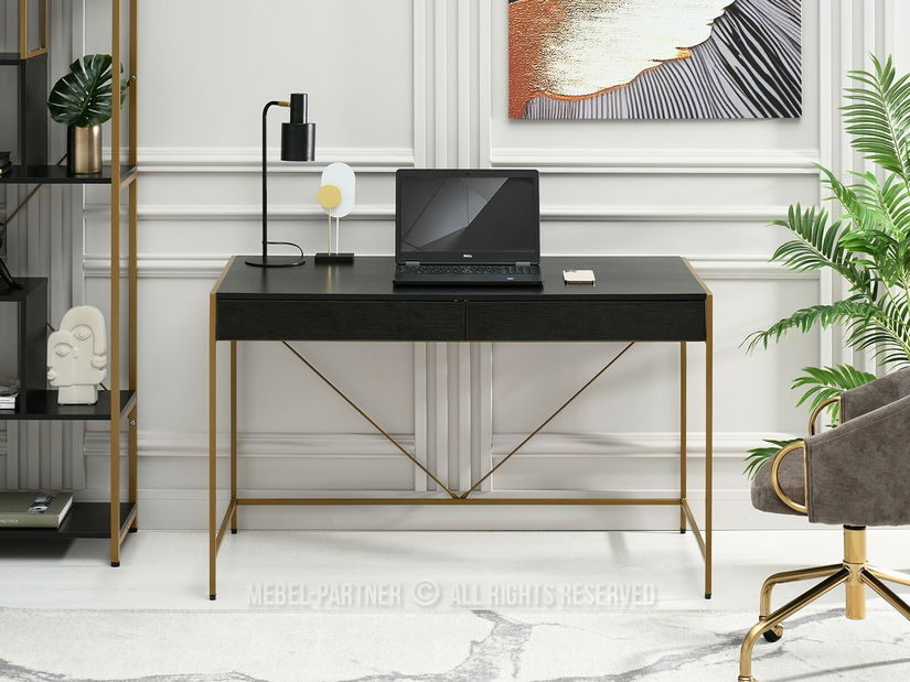 PC stolek Unica (černé dřevo + zlatá)