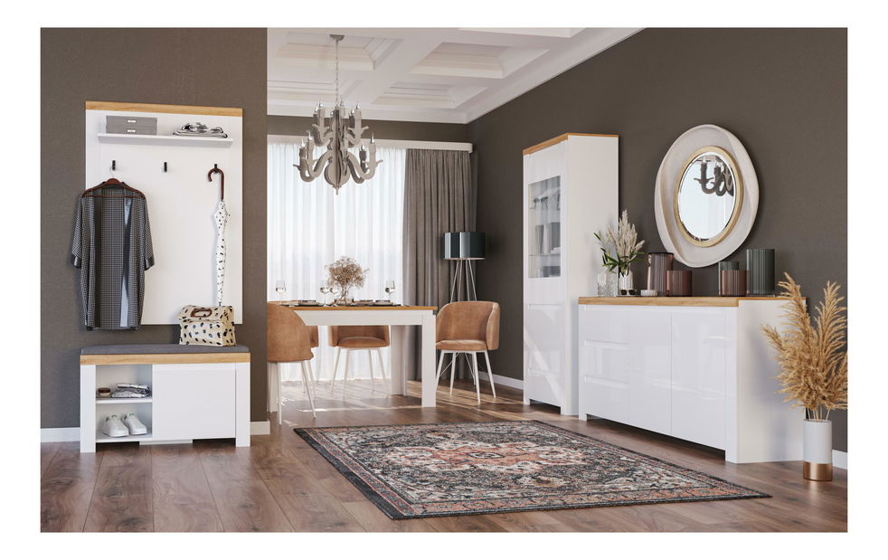 Jídelna Vina 1 (bílá lesklá + dub wotan)