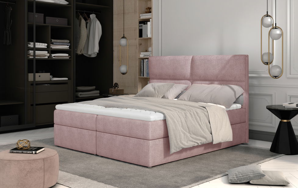 Boxspring postel 185 cm Alyce (růžová) (s matracemi)