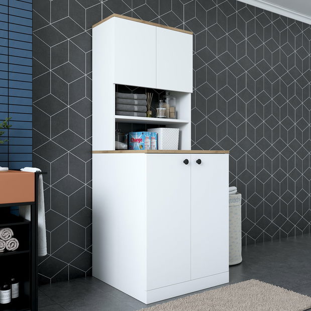 Koupelnová skříňka Karoline 102 (Bílá + Ořech) *výprodej