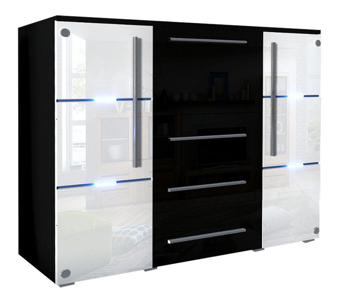 Komoda Bridget (bílý lesk + černý lesk)