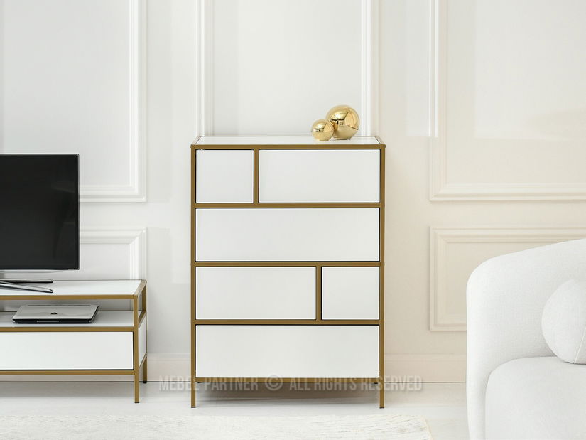Komoda Soren Kom (bílé dřevo + zlatá) *výprodej