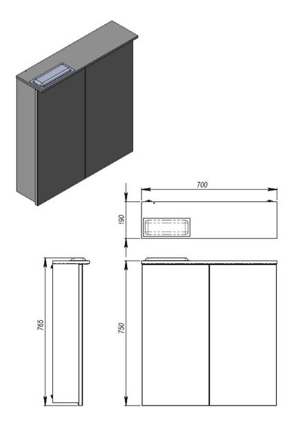 Koupelnová skříňka na stěnu Juventa Monza MnMC-70 W (se zrcadlem) (s osvětlením)