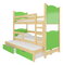 Patrová dětská postel 180x75 cm Lukrece (s roštem a matrací) (borovice + zelená)
