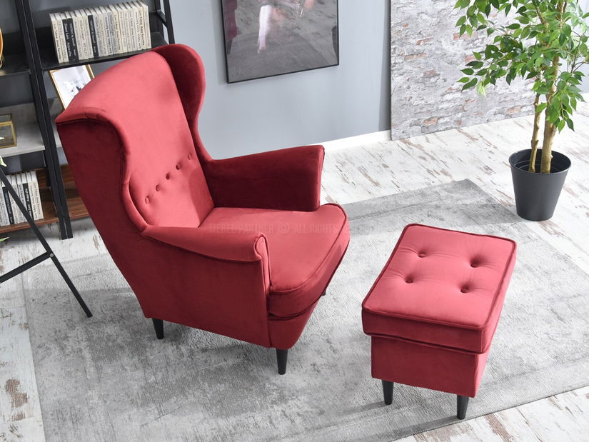 Křeslo ušák Margis (bordó + ořech)