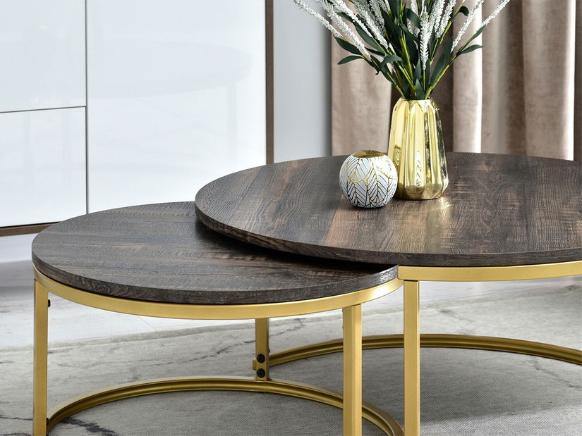 Konferenční stolek Kolja Zest Xl (zlatá + dub vintage)