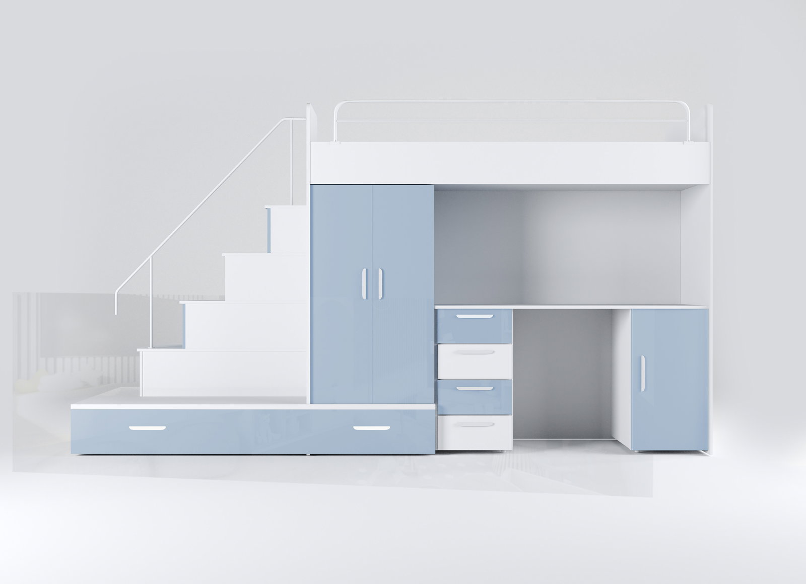 Dětská postel Ruby V (bílá + lesk světle modrý) (s rošty)