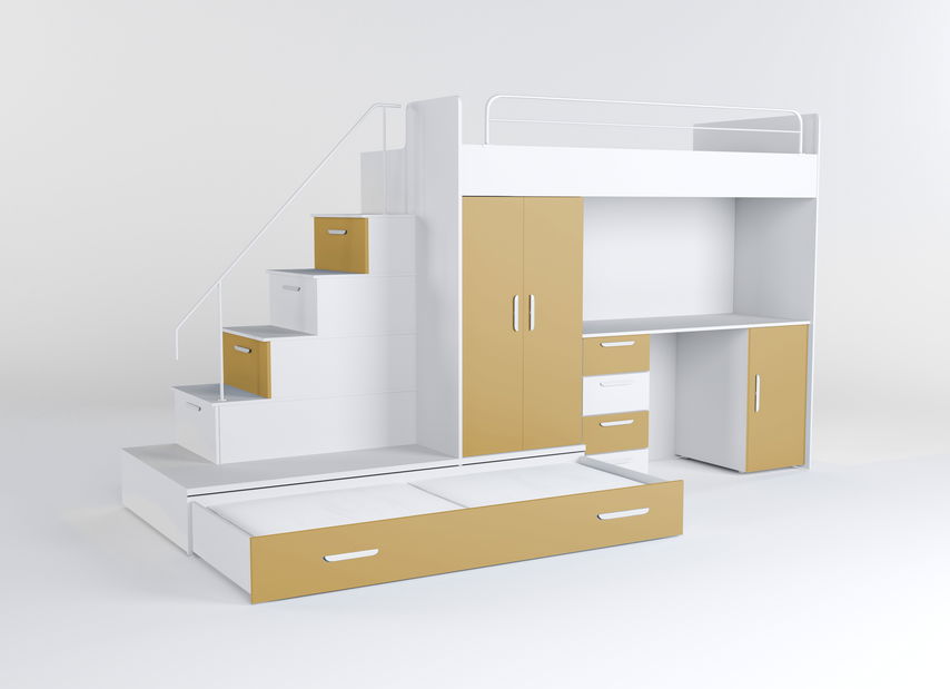 Dětská postel Ruby V (bílá + žlutá) (s rošty)