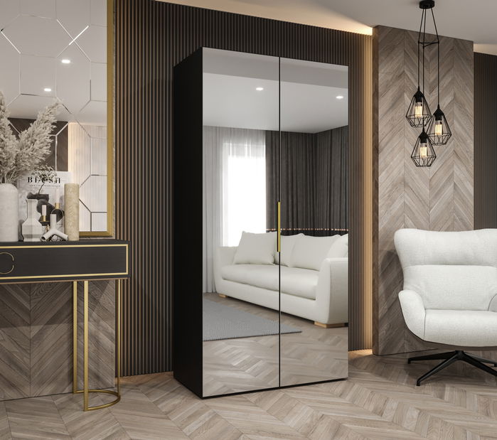 Šatní skříň 100 cm Mirabella 3 (černá + zlatá)