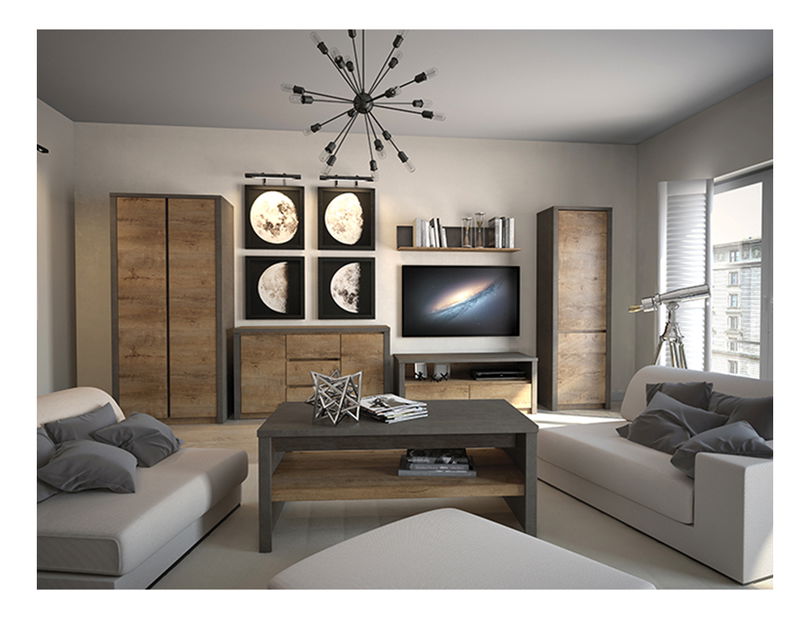 Komoda Miranda (šedá + dub lefkas) 