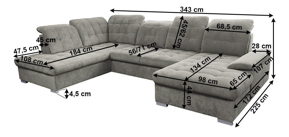 Rohová sedací souprava ve tvaru U Teo (šedohnědá) (P)