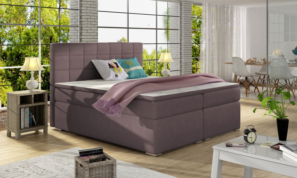 Boxspring postel 140 cm Abbie (růžová) (s matracemi)