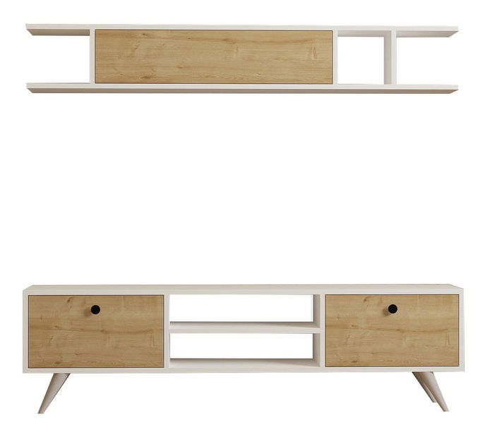 Obývací stěna Sikita (bílá + borovice)