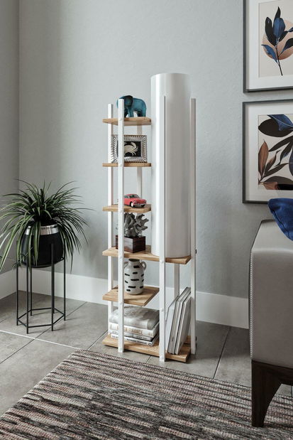 Stojanová lampa s policemi Derotessa 2 (bílá + přírodní)
