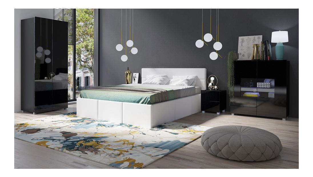 Manželská postel 170 cm Calabria P (bílá ekokůže) (s roštem)