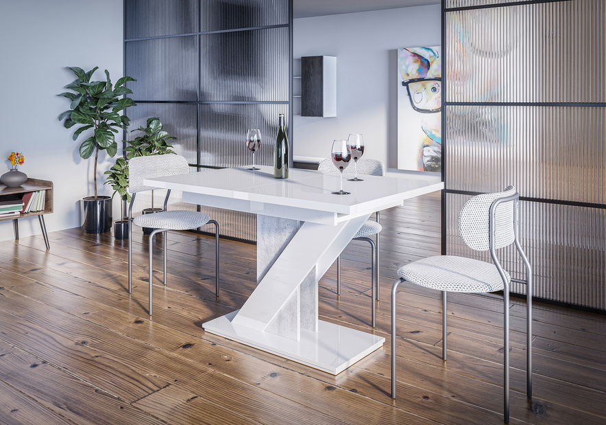 Jídelní stůl Mevenis (lesk bílý + kámen) (pro 4 až 6 osob)