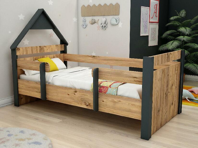 Jednolůžková postel s roštem 100 cm Nilili 4 (borovice atlantická + antracit) (s roštem)