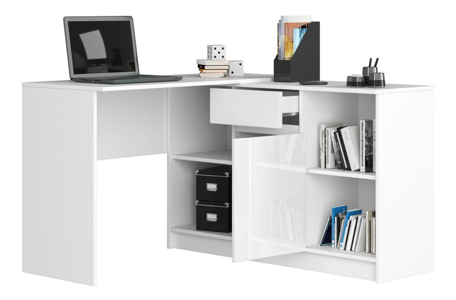 Rohový PC stolek Bahar (lesk bílý)